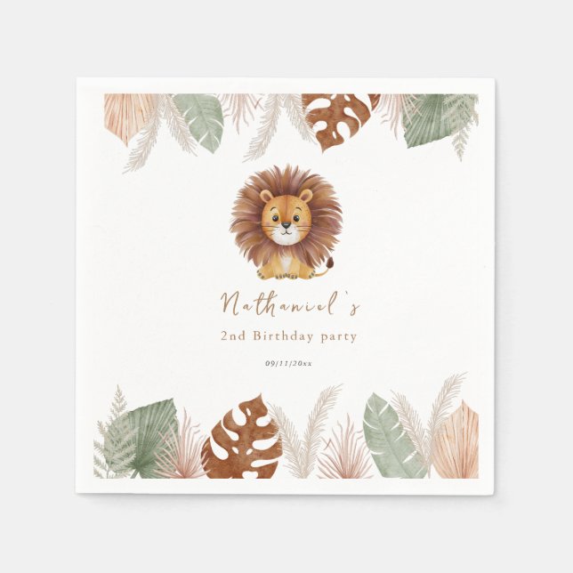 Serviette En Papier Anniversaire de Lion Adorable et Fluffy (Devant)