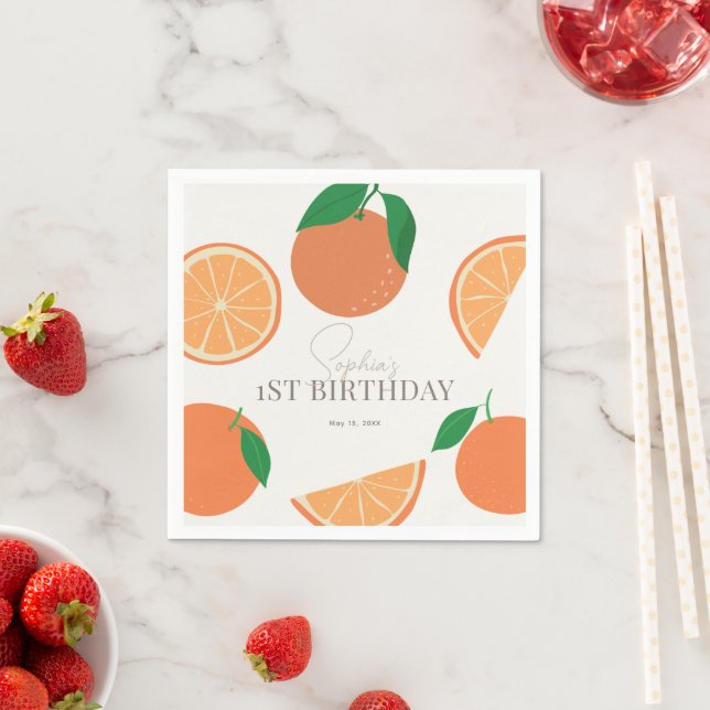 Serviette En Papier Anniversaire de Little Cutie Moderne Orange (En situation)