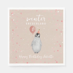 Serviette En Papier Anniversaire de l'Onederland Pink Balloon Penguin