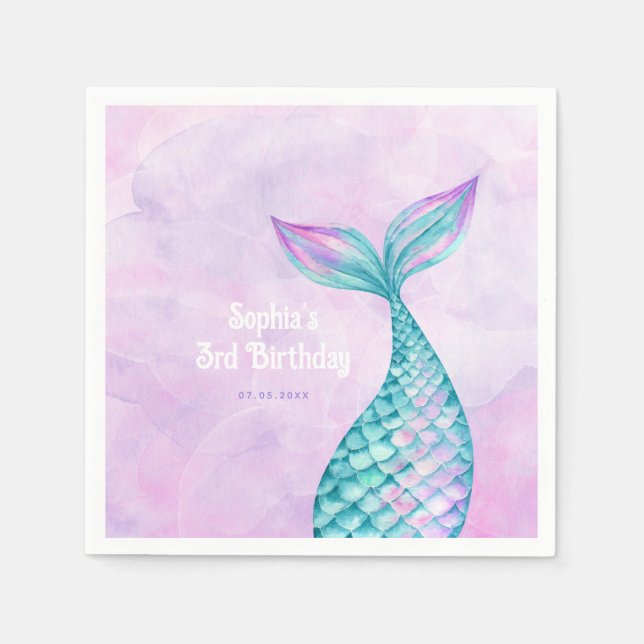 Serviette En Papier Anniversaire de Mermaid (Devant)