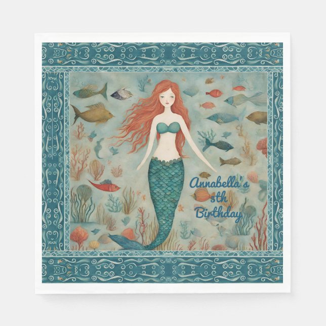 Serviette En Papier Anniversaire de Mermaid (Devant)