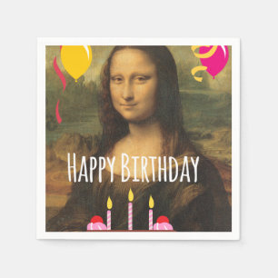 Serviette En Papier Anniversaire de Mona Lisa avec le gâteau et les