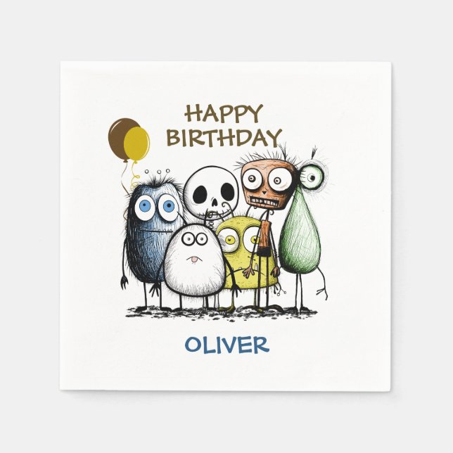 Serviette En Papier Anniversaire de monstre drôle (Devant)