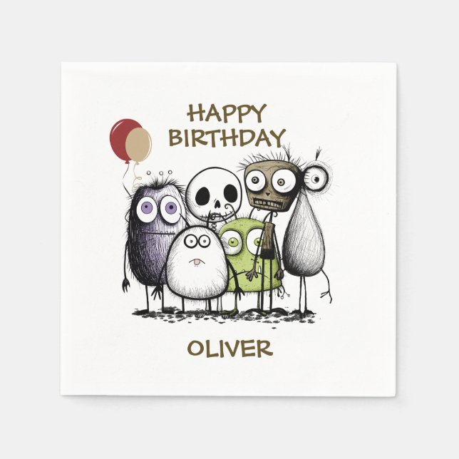 Serviette En Papier Anniversaire de monstre pour enfants (Devant)