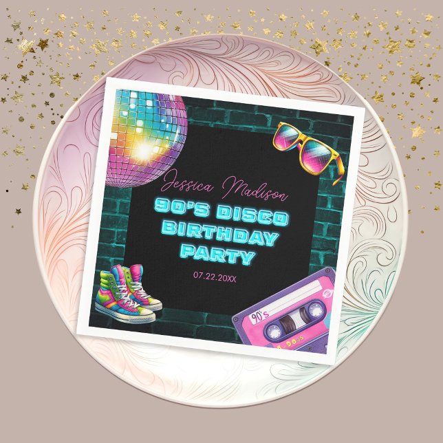 Serviette En Papier Anniversaire de Neon Disco dans les années 90 (Créateur téléchargé)