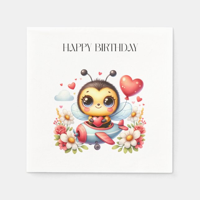Serviette En Papier Anniversaire de Pilote Abeille (Devant)