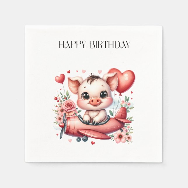 Serviette En Papier Anniversaire de Pilote Cochon (Devant)