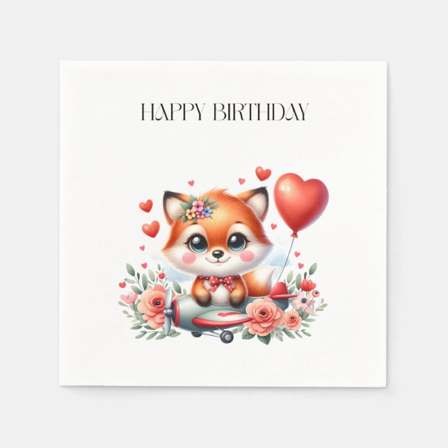 Serviette En Papier Anniversaire de pilote de renard mignon (Devant)
