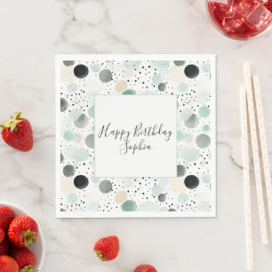 Serviette En Papier Anniversaire de points de crème noire à la menthe