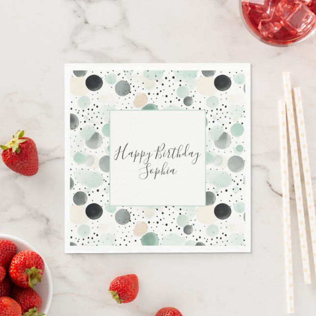 Serviette En Papier Anniversaire de points de crème noire à la menthe  (En situation)