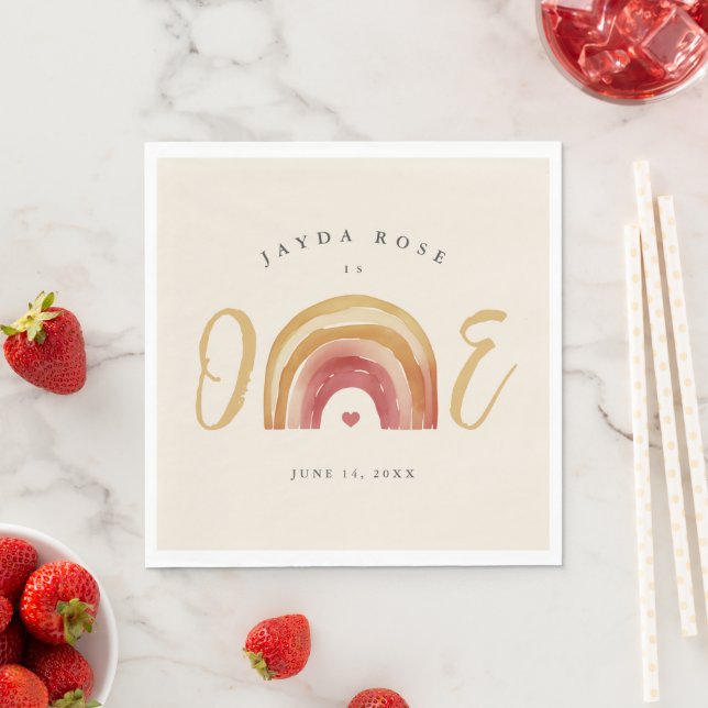 Serviette En Papier Anniversaire de premier Boho Rainbow One (En situation)