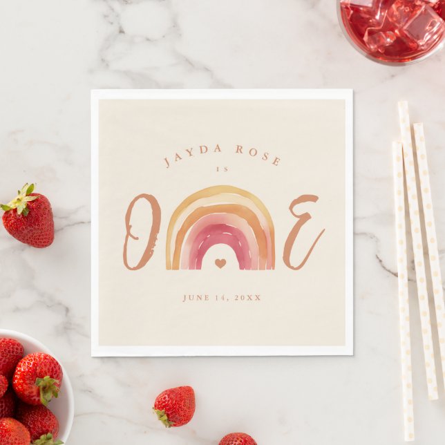 Serviette En Papier Anniversaire de premier Boho Rainbow One (En situation)