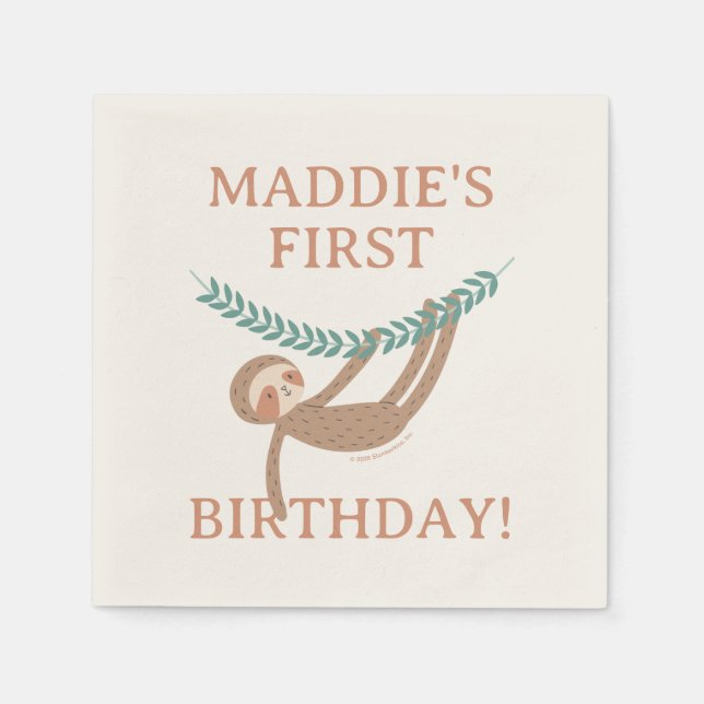 Serviette En Papier Anniversaire de Slumberkins Paresseux (Devant)