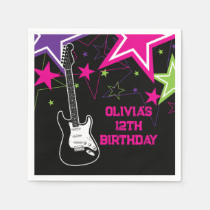 Serviette En Papier Anniversaire de star du rock Guitare Étoiles Rose