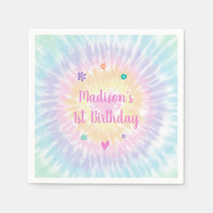 Serviette En Papier Anniversaire de Tie Dye Pastel Rainbow Boho Hippie