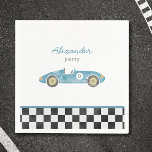 Serviette En Papier anniversaire de voiture de course bleue