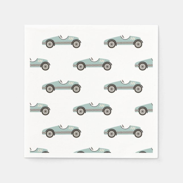 Serviette En Papier Anniversaire de voiture de course bleue (Devant)