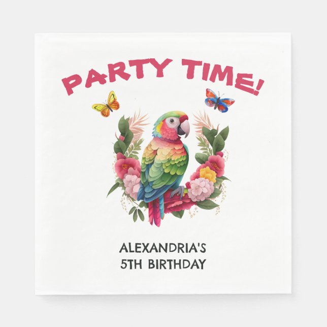 Serviette En Papier Anniversaire d'enfant tropical avec perroquet colo (Devant)