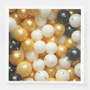 Serviette En Papier Anniversaire des ballons noirs et d'or