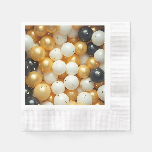 Serviette En Papier Anniversaire des ballons noirs et d'or (Devant)
