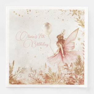 Serviette En Papier Anniversaire des fées d'or et de rose enchantées