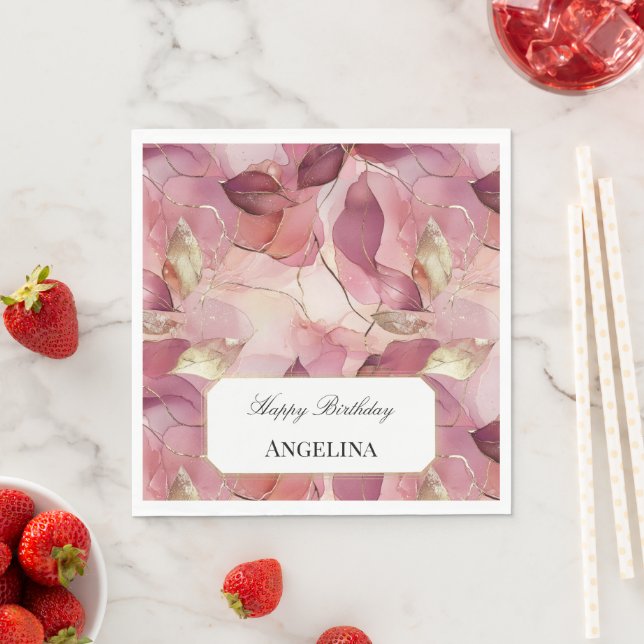 Serviette En Papier Anniversaire des Feuilles d'or rose (En situation)