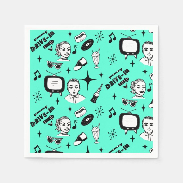 Serviette En Papier Anniversaire des graphismes rétros des années 1950 (Devant)