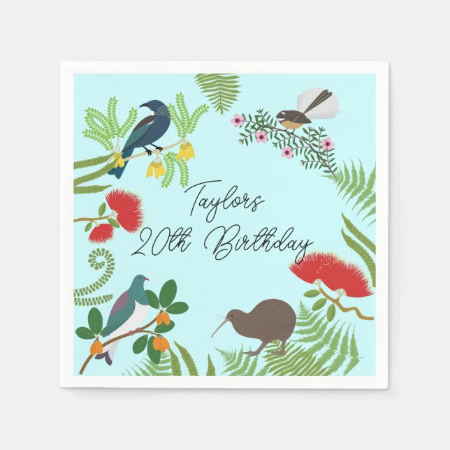 Serviette En Papier Anniversaire des oiseaux de Nouvelle-Zélande (Devant)