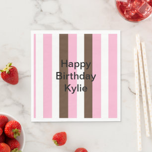 Serviette En Papier Anniversaire des rayures rose, chocolat et blanche