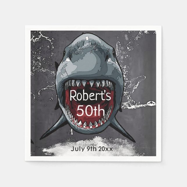 Serviette En Papier Anniversaire des requins, Attaque des requins, (Devant)