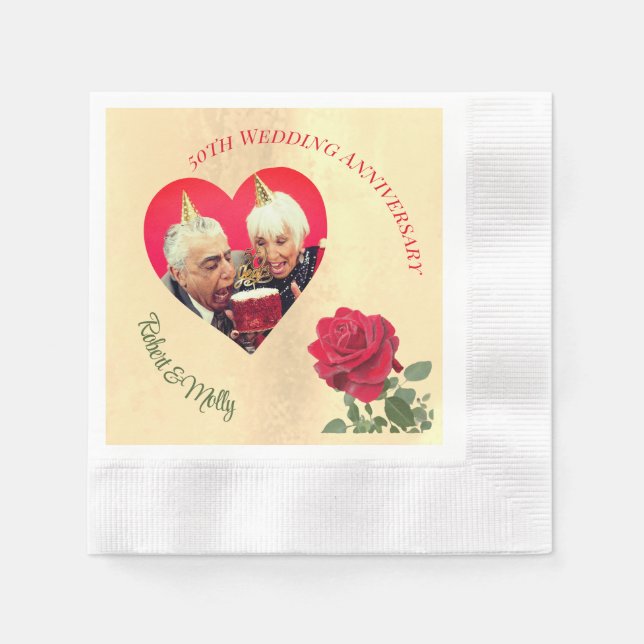 Serviette En Papier Anniversaire des Roses rouges (Devant)
