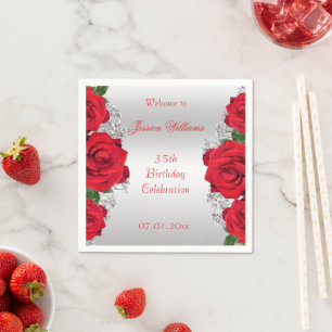 Serviette En Papier Anniversaire des Roses Rouges Romantiques
