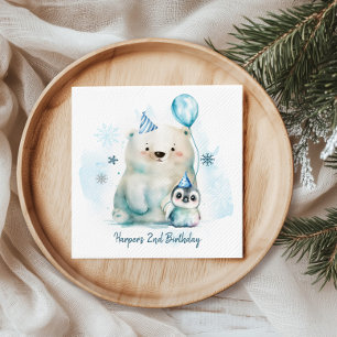 Serviette En Papier Anniversaire d'hiver des ours pingouins et polaire