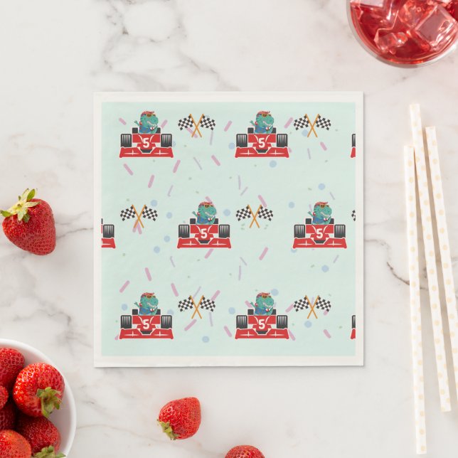 Serviette En Papier Anniversaire Dinosaur course voiture rouge course  (En situation)