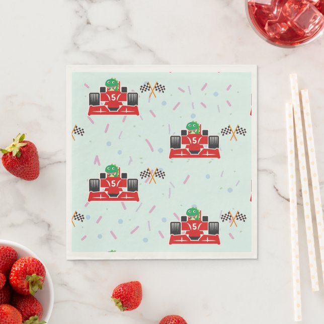 Serviette En Papier Anniversaire Dinosaur course voiture rouge course  (En situation)