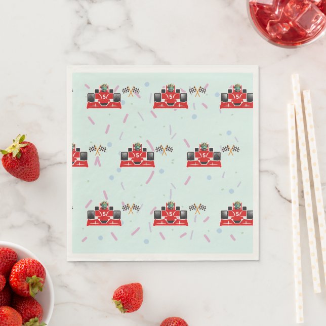 Serviette En Papier Anniversaire Dinosaur course voiture rouge course  (En situation)