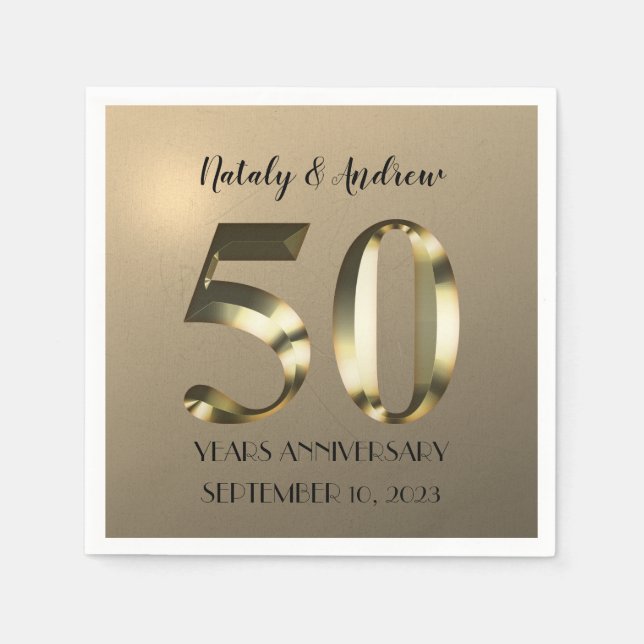 Serviette En Papier Anniversaire du 50e Mariage d'or métallique (Devant)
