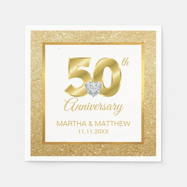 Serviette En Papier Anniversaire du 50e Mariage d'or personnalisé (Devant)