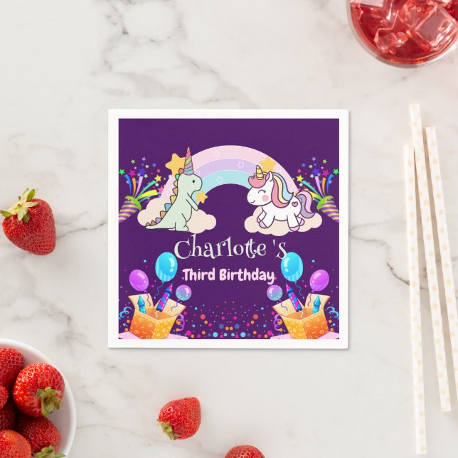 Serviette En Papier Anniversaire du ballon arc-en-ciel Cute Dinosaur U (En situation)