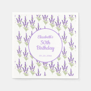 Serviette En Papier Anniversaire du cadre antique de lavande violette