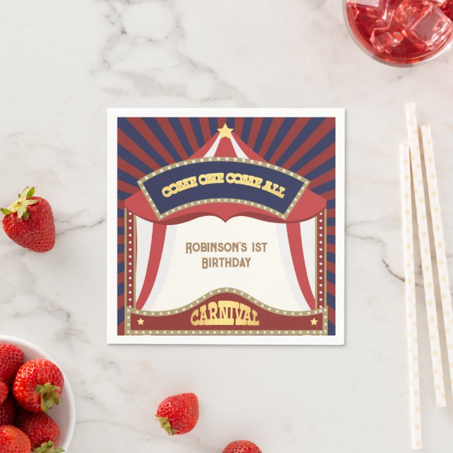 Serviette En Papier Anniversaire du Carnaval bleu et rouge (En situation)