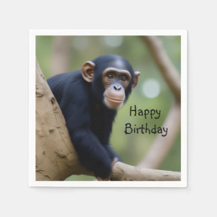 Serviette En Papier Anniversaire du chimpanzé mignon