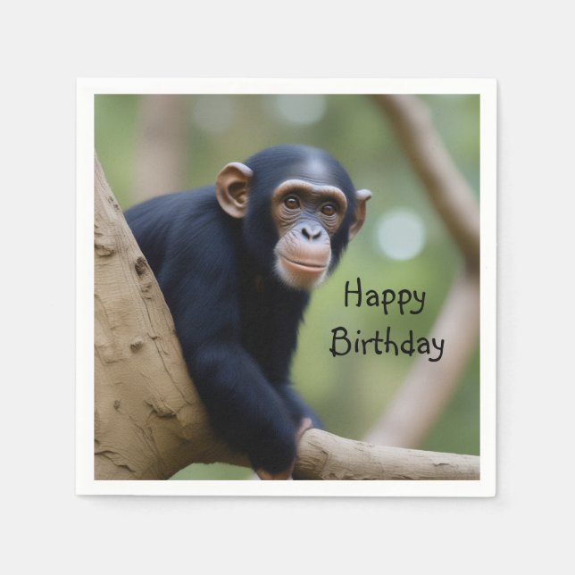 Serviette En Papier Anniversaire du chimpanzé mignon (Devant)