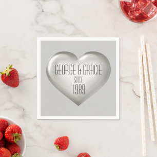 Serviette En Papier Anniversaire du coeur d'argent