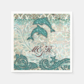 Serviette En Papier Anniversaire du dauphin de plage Mariage damassé