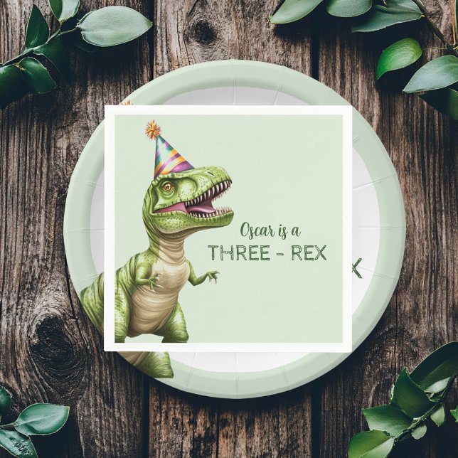 Serviette En Papier Anniversaire du dinosaure à trois rapports | Dino  (Créateur téléchargé)