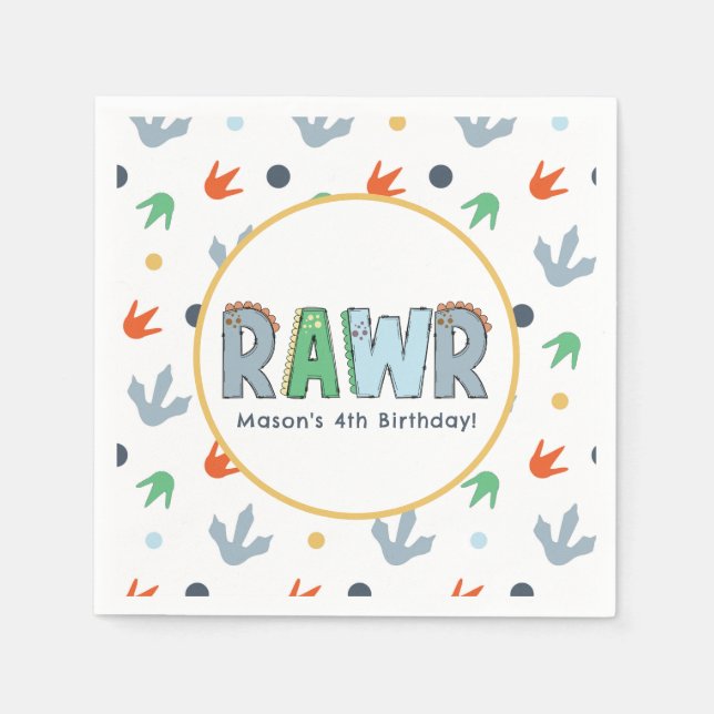 Serviette En Papier Anniversaire du dinosaure de la crevette (Devant)