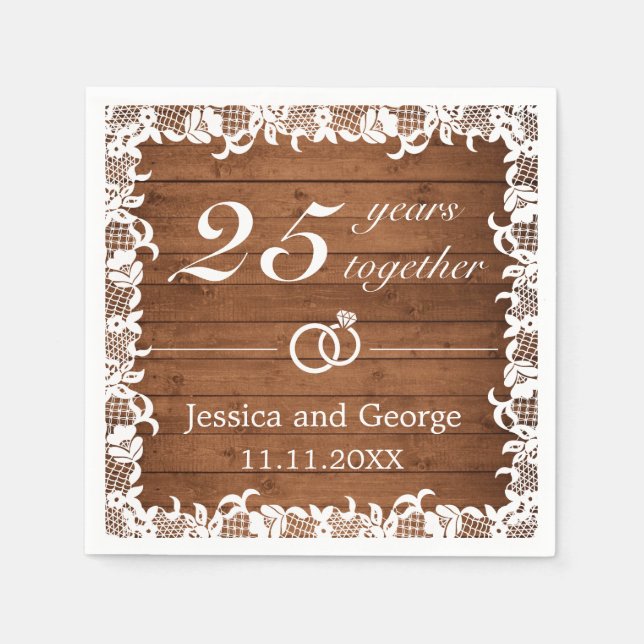 Serviette En Papier Anniversaire du Mariage de dentelle rustique et bo (Devant)