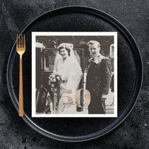 Serviette En Papier Anniversaire du Mariage d'or Alors & Maintenant 50