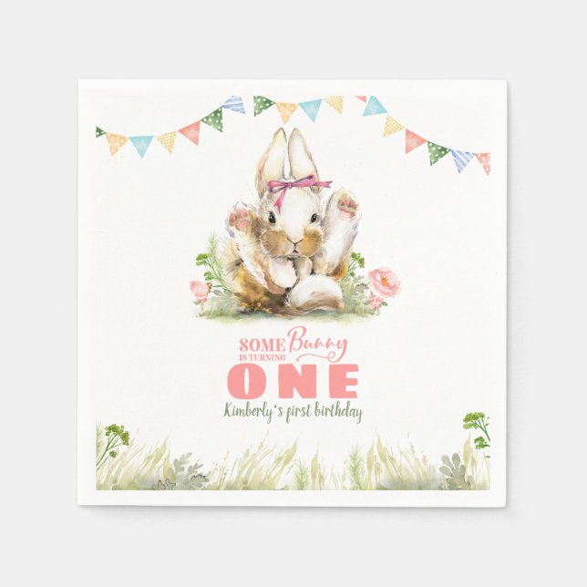 Serviette En Papier Anniversaire du petit lapin mignon (Devant)